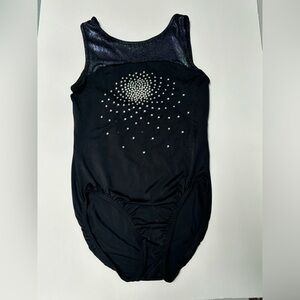 Gymnastics leotard matte black and dark purple sparkly gems
